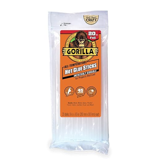 Gorilla Hot Glue Sticks, Full Size 8" Long x 0.43" Diameter by Gorilla