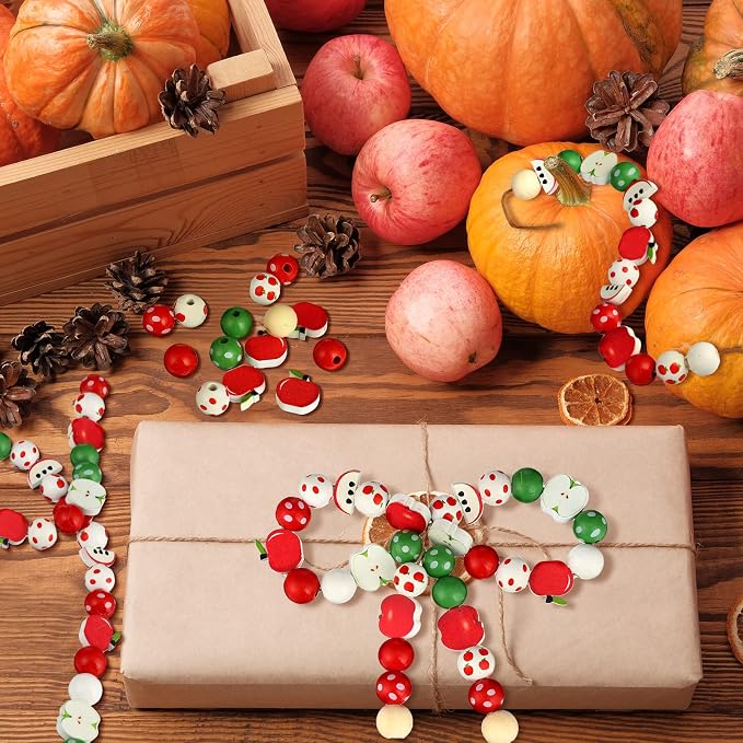 Qunclay 200 Pieces Apple Wooden Beads Thanksgiving Fall Beads - Image 5
