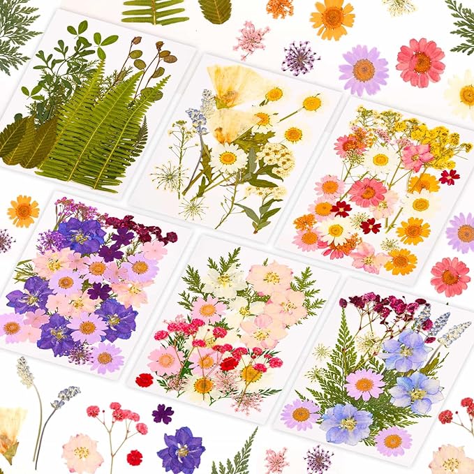 124 Pcs Dried Pressed Flowers for Resin Crafts, Real Pressed Wildflowers by Evatage
