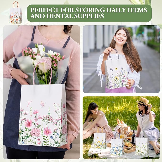 Gaillty 48 Pcs Wildflower Paper Gift Bags 6 Styles, Floral Goodie Bags - Image 6