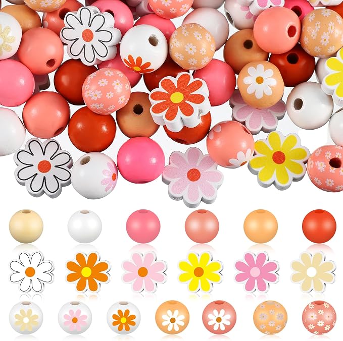 Tradder 200 Pcs Daisy Wooden Beads by Tradder