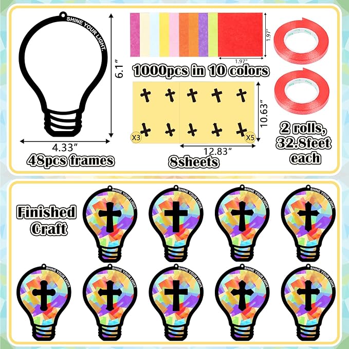 Renbuzhu 48PCS Sunday School VBS Crafts Bulk: Paper Lightbulb Cross Nativity - Image 3