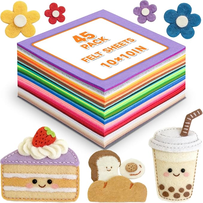 45 PCS Felt Fabric Sheets 10 x 10 Inch 2mm Craft Felt Sheets | 45 Assorted by Oleitodh