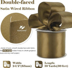 HUIHUANG Brown Wired Ribbon 2.5 inch Brown Satin Wire Ribbon - Image 2