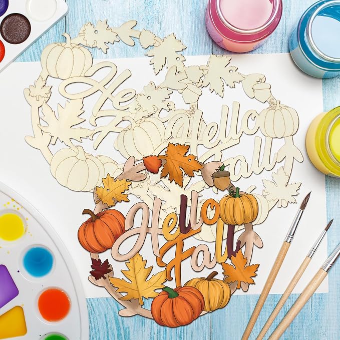 Unfinished Fall Wreaths Wood Crafts to Paint Set of 3, Unfinished Wood Cutouts - Image 7
