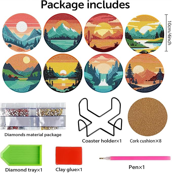 Clendo 8 Pcs Landscape Diamond Art Coasters Kit - Image 2