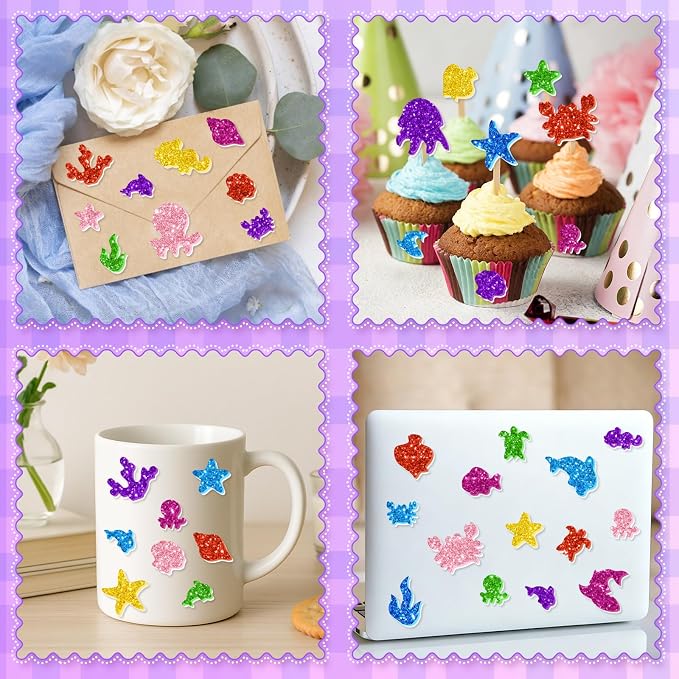744PCS Glitter Foam Stickers, Colorful Sea Animal Stickers, Self-Adhesive Foam - Image 8