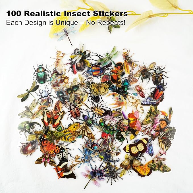 100PCS Insect Specimen PET Stickers – Bug-Themed Waterproof Decals Featuring - Image 2
