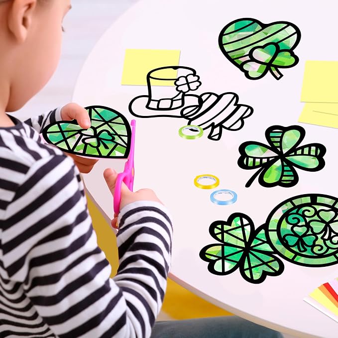 Renbuzhu 40PCS St. Patricks Day Crafts Bulk: Paper Shamrock Suncatchers - Image 2