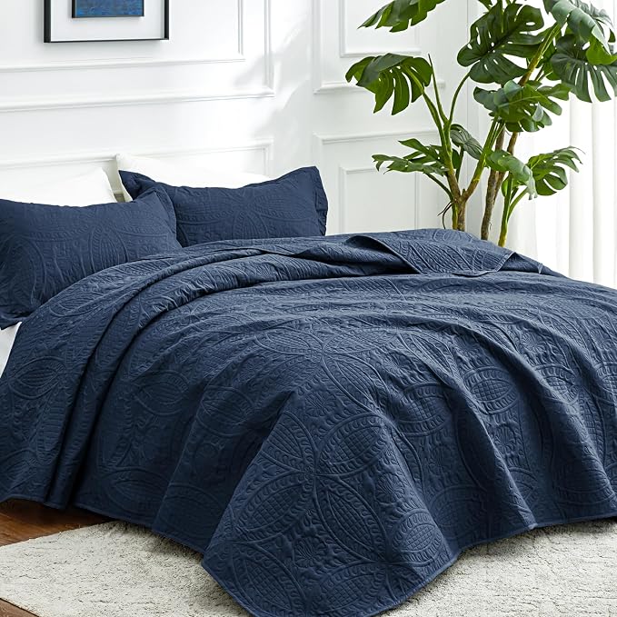 Love's cabin Oversized King Size Quilt Bedding Set Navy Bedspreads - Image 2