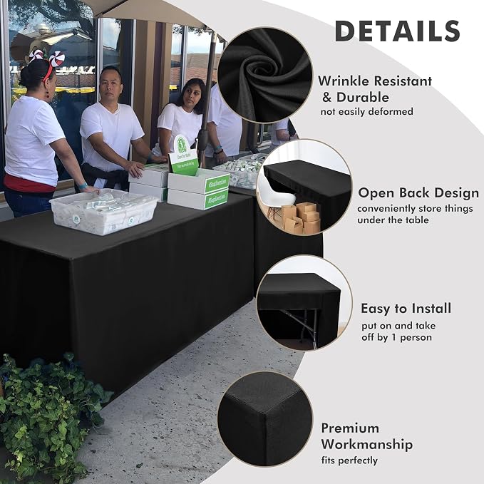 Nasitos 2 Pack Black Tablecloth 6 Foot-Open Back Fitted Tablecloth Rectangle - Image 3
