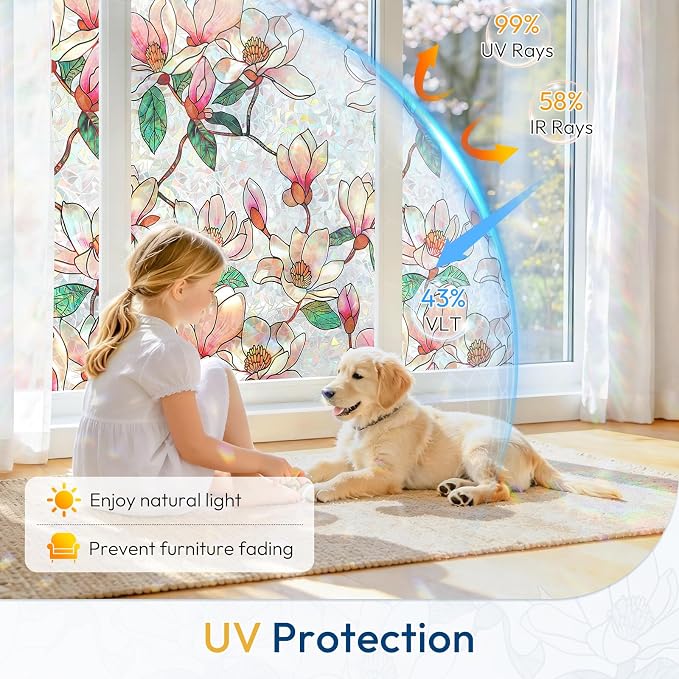 rabbitgoo Window Privacy Film, Stained Glass Window Film Decorative, 3D Rainbow - Image 3