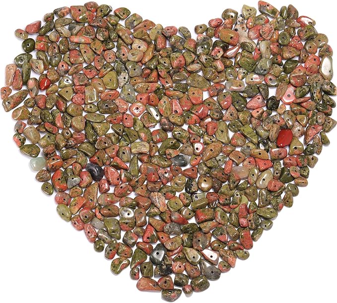 400Pcs 5-8mm Natural Unakite Chip Stone Beads | Pre-Drilled Irregular Healing by DQJRJTJewelryMakingCraftsSupplies