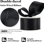 HUIHUANG Black Satin Wired Ribbon 1-1/2 inch Double-Faced Satin Wire Edge Ribbon - Image 2