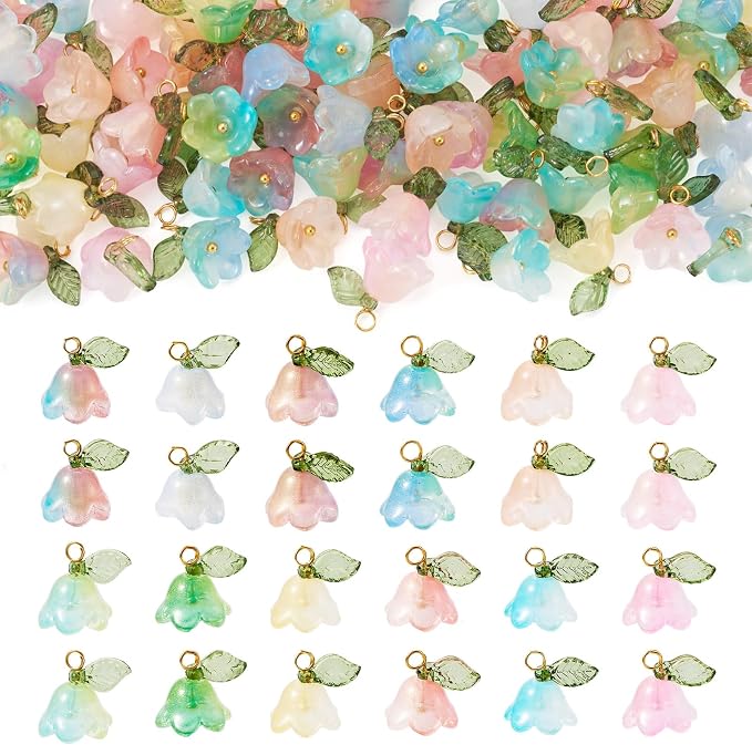 FASHEWELRY 72Pcs Mixed Color Glass Flower Charms 13mm Colorful Blossoming by FASHEWELRY