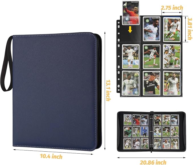GERMUN 3 Ring 9 Pocket Zipper Card Binder, 720 Double Sided Standard PU Trading - Image 2