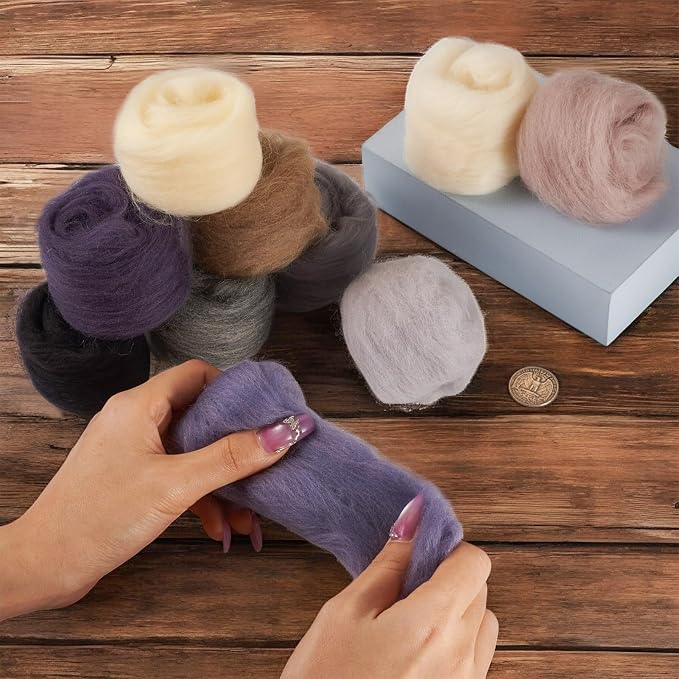 Boutigem 10 Colors 50G Black White Gray Needle Felting Wool Roving, DIY Craft - Image 4