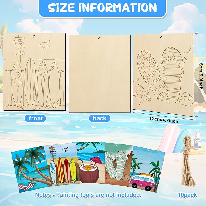 COCHIE 10 Pieces Large Summer Unfinished Wood Crafts to Paint - Image 2