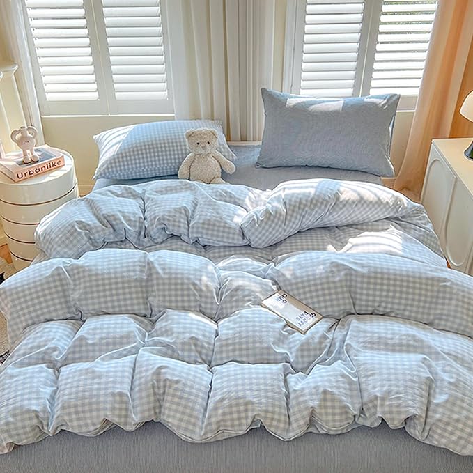 BOLINLIVING Gingham Duvet Cover Full Size, Microfiber Bedding Set - Image 7