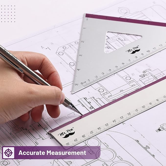 Mr. Pen- Metal Geometry Kit, 4 Pack, 45° & 30°/60° Set Squares | 6" Protractor - Image 4