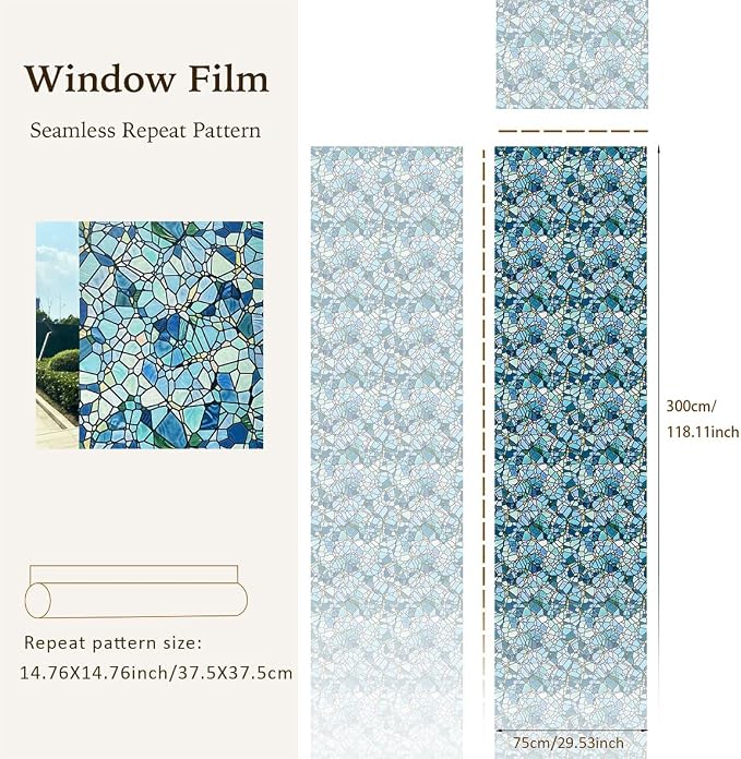 funlife Original Hand-Drawn Privacy Stained Glass Window Film, Reusable Single - Image 3