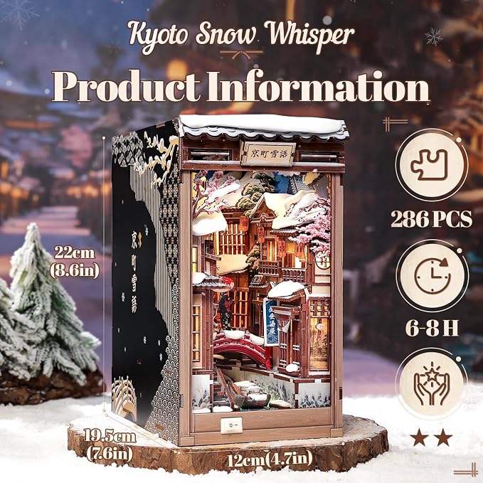 Fsolis Book Nook Kit for Adults – Japanese DIY 3D Wooden Puzzles | Japan Winter - Image 2