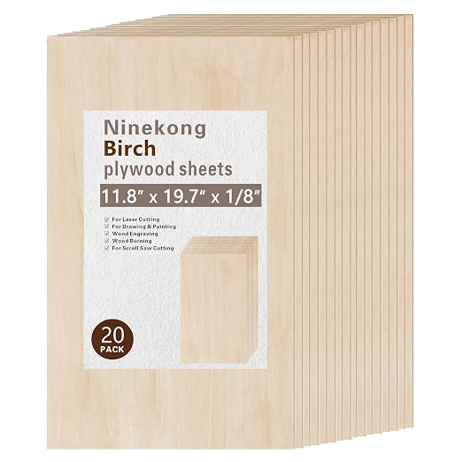 20 Pack Birch Plywood Sheets 1/8", 11.8"x19.7"x1/8" inch Plywood Sheets by Unknown