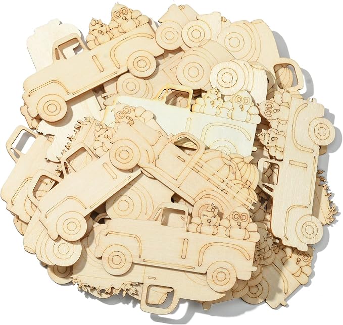 32 pcs Pumpkin Carriage Theme Undyed Wood Cutout Charms Car Vehicle Halloween - Image 8