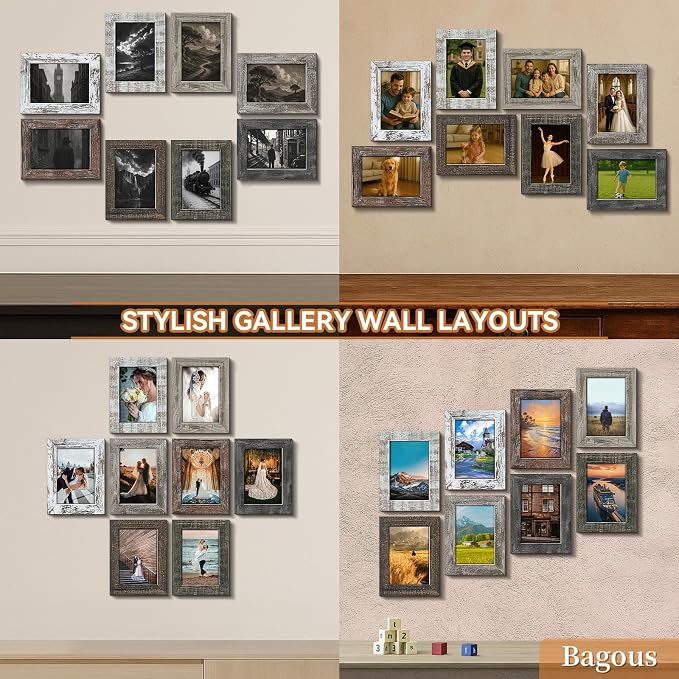 5x7 Picture Frames Set of 8, Vintage Rustic Farmhouse Industrial Style Photo - Image 3