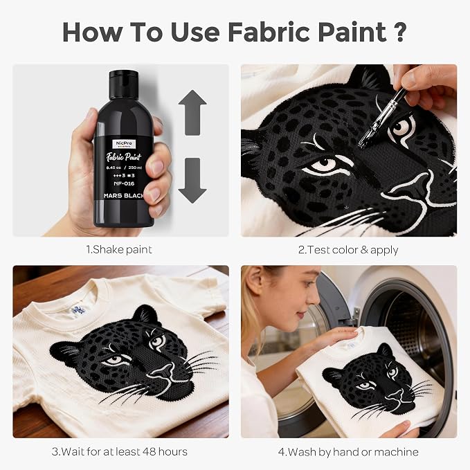 Nicpro Black Fabric Paint with Pump, 33.8 fl oz Large Fabric Paint - Image 5