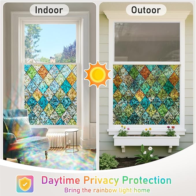 Sunbaby Window Privacy Film Stained Glass Decorative Rainbow Window Cling 3D - Image 7