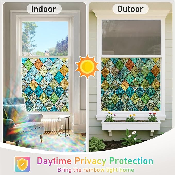 Sunbaby Window Privacy Film Stained Glass Decorative Rainbow Window Cling 3D - Image 6