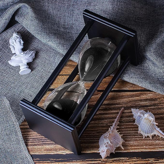 BELLAWARE Hourglass Timer with Black Sand, 60 Minute Wooden Sand Timer | - Image 3