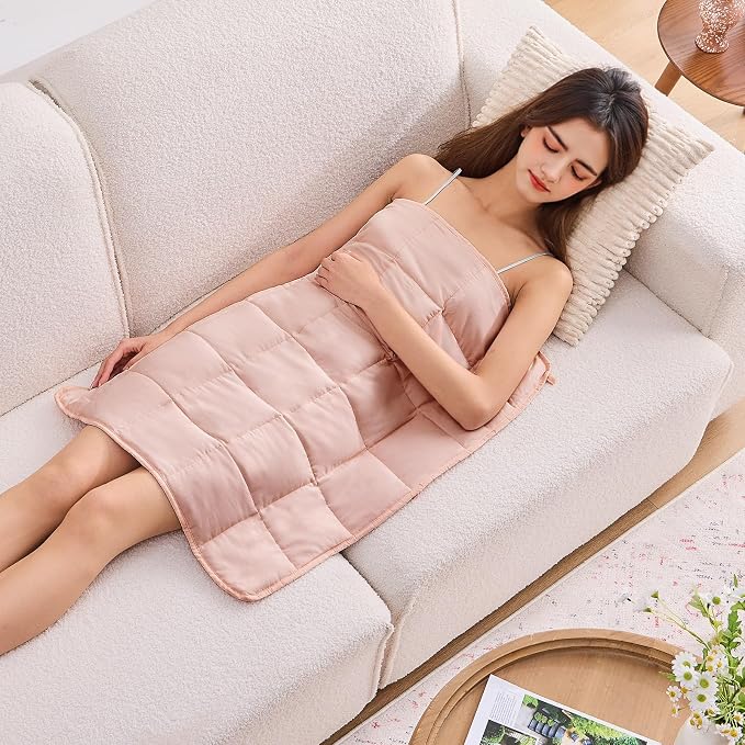 Pink Weighted Lap Blanket for Adults 7lbs, Cooling Heavy Throw Blanket by BETU