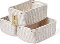 Small Storage Baskets for Organizing | Closet Organizer Bins | Shelf Toy Basket | Woven Rope Baskets | Cube Decorative Box | Shallow Basket | 13x8.5x5.1” | 3 Packs Rainbow