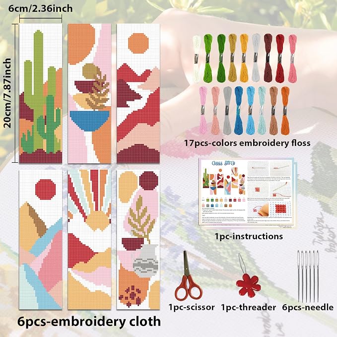 ACRNIGHEET 6PCS Cross Stitch Bookmark Kit - Image 2