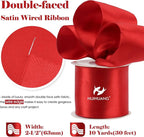 HUIHUANG Red Wired Satin Ribbon 2.5 inch Red Wire Edge Ribbon - Image 2