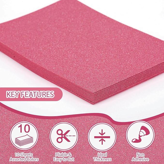 10 Pack Glitter Foam Sheets Craft 8 x 12 inch | Sparkles Foam Paper - Image 3