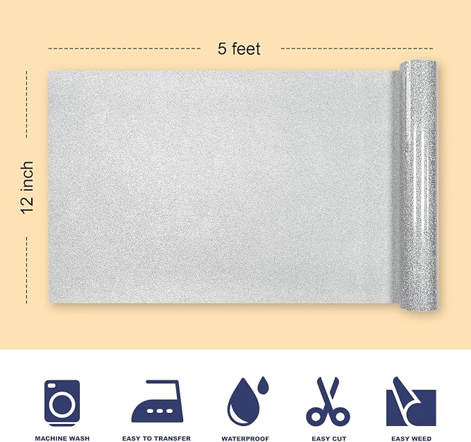 Glitter Iron On 12in X 5ft, HTV Heat Transfer Vinyl | Glitter HTV Easy to Cut & - Image 2