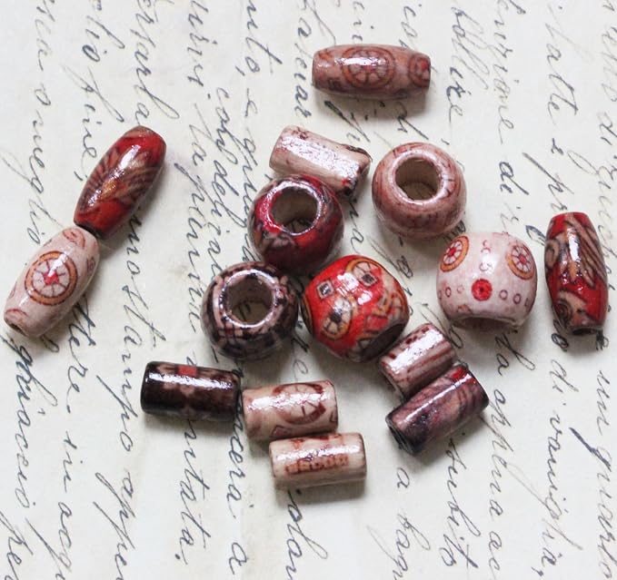 500pcs Mixed Painted Drum Wood Spacer Beads, BetterJonny Barrel Wood Beads - Image 4