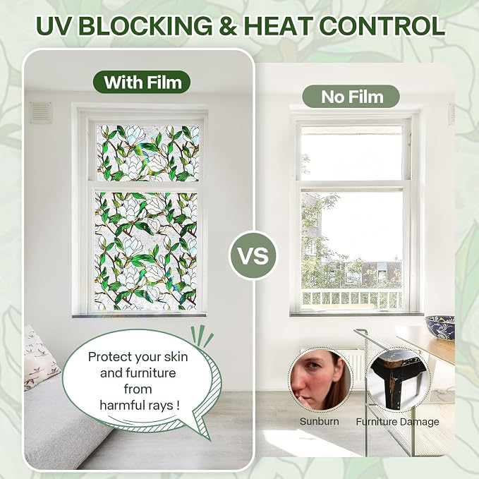 Stained Glass Window Film, Lotus Floral Privacy Film - Image 5