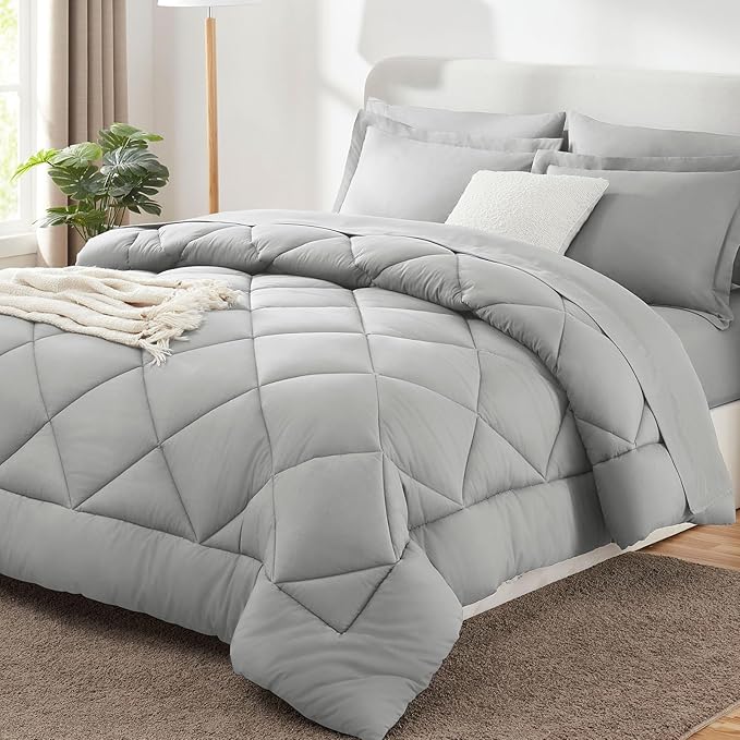 CozyLux Oversized King Comforter Set Light Grey, 7 Pieces Bed in a Bag by CozyLux