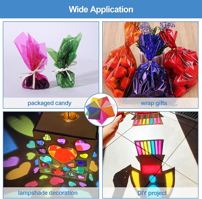 200 Pcs Colored Cellophane Sheets, Cellophane Wrap Paper Color Cello Sheets - Image 6