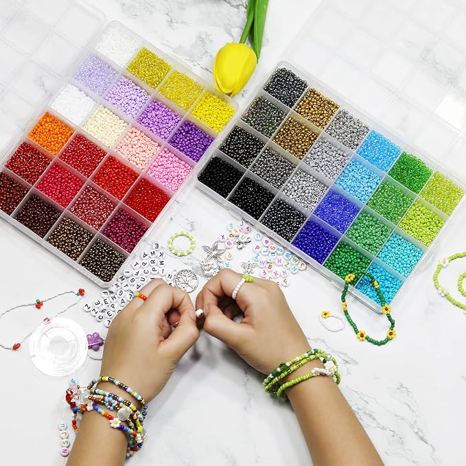 18800Pcs 3mm 48-Color Glass Seed Beads + 260 Alphabet Letter Beads DIY Jewelry - Image 4