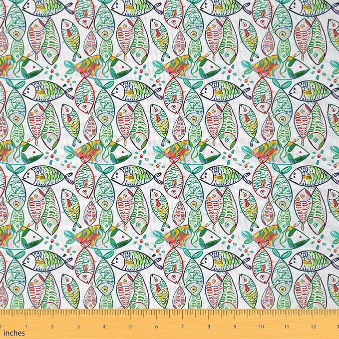 Feelyou Ocean Upholstery Fabric by The Yard, Boho Colorful Fish Outdoor Fabric by Feelyou