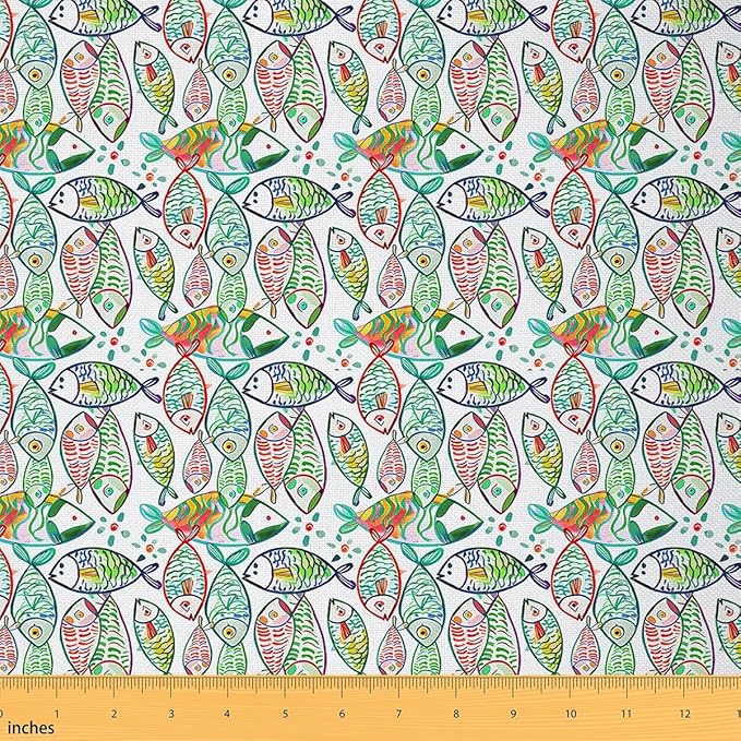 Feelyou Ocean Upholstery Fabric by The Yard, Boho Colorful Fish Outdoor Fabric by Feelyou