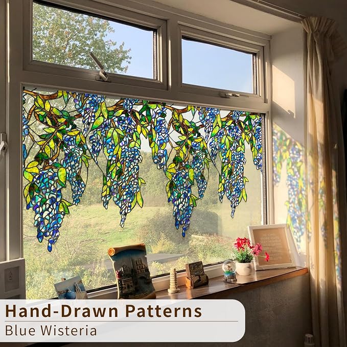 Original Hand Drawn Wisteria Stained Glass Window Border Film, Transparent - Image 4
