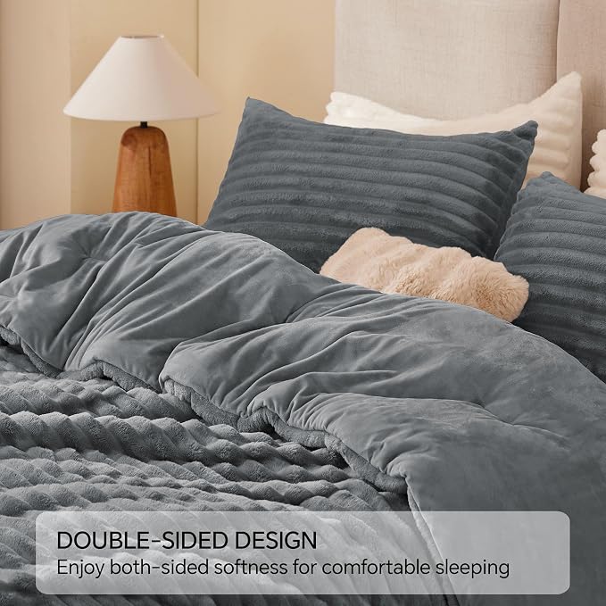 BEDELITE Fleece Full Comforter Set -Super Soft & Warm Grey Bedding, Luxury - Image 5