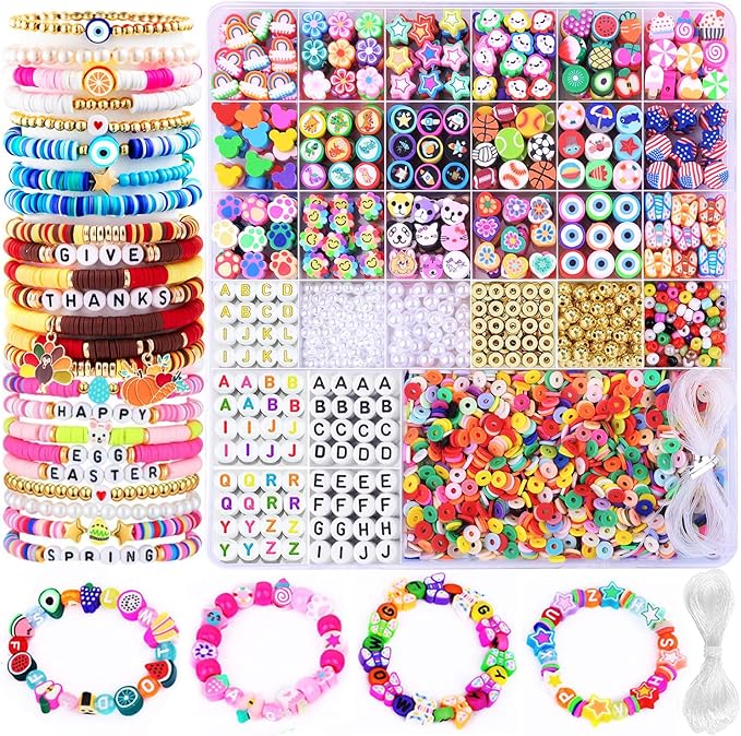 2880pcs Polymer Clay Beads Bracelet Making kit, Cute Fun Beads Sport Ball Fruit by BBita