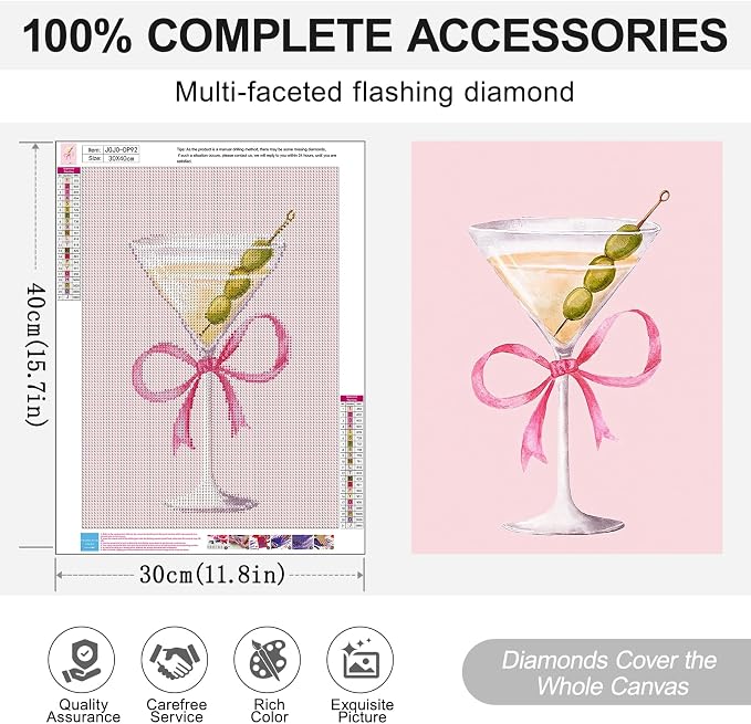 Pink Cocktail Diamond Art Kits for Adults, 5D DIY Coquette Diamond Painting - Image 6
